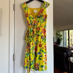 Kate Spade yellow floral knee length wrap dress